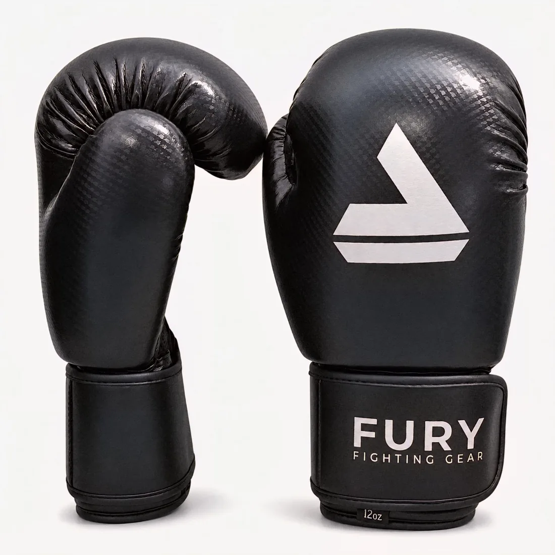 FURY FIGHTING GEAR™ 12oz Boxing Gloves – Black/White, front view