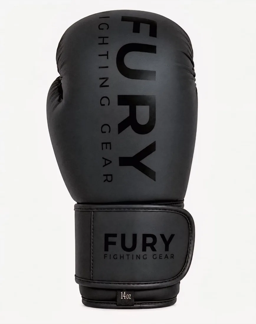 FURY FIGHTING GEAR™ 14oz Boxing Gloves – Black, front view